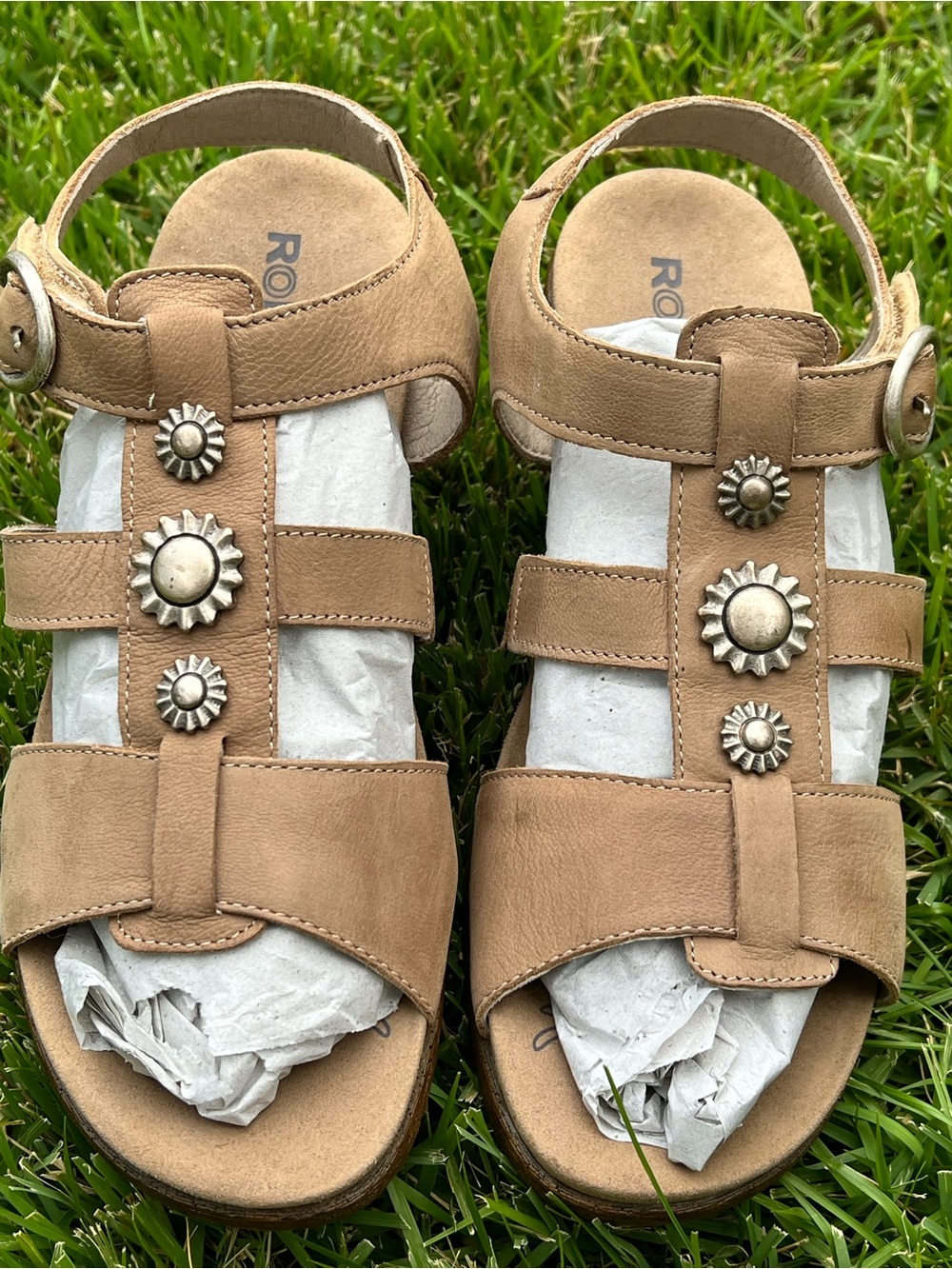 NWOB 90’s Romika Wedge Sandals CELESTIAL nude tan leather Germany 39 Tevvas boho